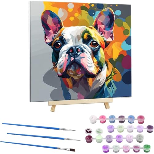 Guuogxan Malen Nach Zahlen Erwachsene, Paint by Numbers Farbe Hund Malen Nach Zahlen set, DIY mit Pinseln und Acrylfarben Handgemalt Ölgemälde Leinwand für Home Dekorieren, mit Rahmen 40x40cm b-58 von Guuogxan