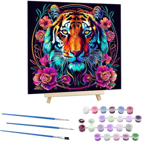 Guuogxan Malen Nach Zahlen Erwachsene, Paint by Numbers Farbe Tiger Malen Nach Zahlen set, DIY mit Pinseln und Acrylfarben Handgemalt Ölgemälde Leinwand für Home Dekorieren, mit Rahmen 45x45cm b-68 von Guuogxan