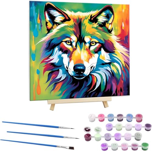 Guuogxan Malen Nach Zahlen Erwachsene, Paint by Numbers Farbe Wolf Malen Nach Zahlen set, DIY mit Pinseln und Acrylfarben Handgemalt Ölgemälde Leinwand für Home Dekorieren, mit Rahmen 40x40cm b-67 von Guuogxan