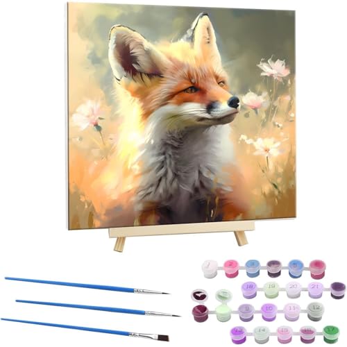 Guuogxan Malen Nach Zahlen Erwachsene, Paint by Numbers Tier Fuchs Malen Nach Zahlen set, DIY mit Pinseln und Acrylfarben Handgemalt Ölgemälde Leinwand für Home Dekorieren, mit Rahmen 50x50cm b-162 von Guuogxan