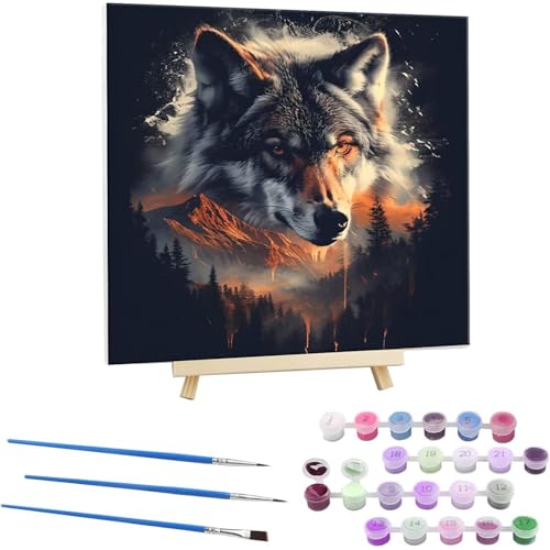 Guuogxan Malen Nach Zahlen Erwachsene, Paint by Numbers Tier Wolf Malen Nach Zahlen set, DIY mit Pinseln und Acrylfarben Handgemalt Ölgemälde Leinwand für Home Dekorieren, mit Rahmen 40x40cm b-157 von Guuogxan