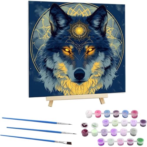 Guuogxan Malen Nach Zahlen Erwachsene, Paint by Numbers Tier Wolf Malen Nach Zahlen set, DIY mit Pinseln und Acrylfarben Handgemalt Ölgemälde Leinwand für Home Dekorieren, mit Rahmen 40x40cm b-163 von Guuogxan