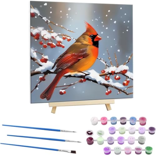 Guuogxan Malen Nach Zahlen Erwachsene, Paint by Numbers Winter Vögel Malen Nach Zahlen set, DIY mit Pinseln und Acrylfarben Handgemalt Ölgemälde Leinwand für Home Dekorieren, mit Rahmen 55x55cm b-154 von Guuogxan