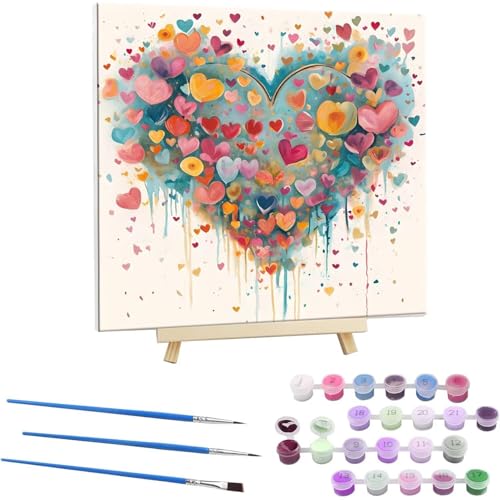 Guuogxan Malen Nach Zahlen Kinder Erwachsene Anfänger, Handgemalt Ölgemälde Kit für Mädchen Jungen ab 5 6 7 8 9 Jahre, DIY Paint by Numbers Bunt Liebe als einen Kindergeburtstag Geschenk 70x70cm V-55 von Guuogxan