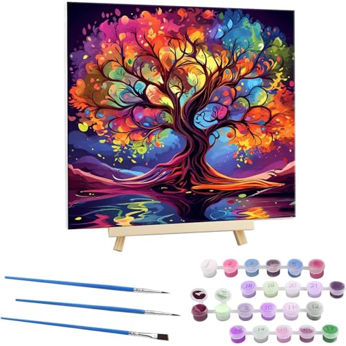 Guuogxan Malen Nach Zahlen Kinder Erwachsene Anfänger, Handgemalt Ölgemälde Kit für Mädchen Jungen ab 5 6 7 8 9 Jahre, DIY Paint by Numbers Farbe Baum als einen Kindergeburtstag Geschenk 80x80cm V-53 von Guuogxan