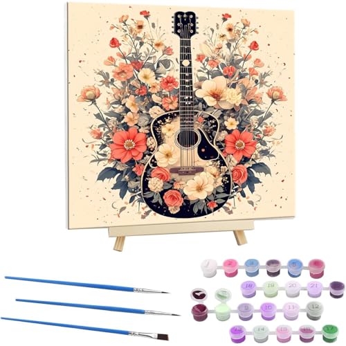 Guuogxan Malen Nach Zahlen Kinder Erwachsene Anfänger, Handgemalt Ölgemälde Kit für Mädchen Jungen ab 5 6 7 8 9 Jahre, DIY Paint by Numbers Gitarre als einen Kindergeburtstag Geschenk 70x70cm V-430 von Guuogxan