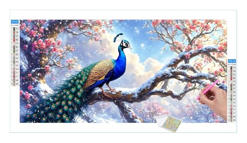 Guuogxan Pfau Diamond Painting Erwachsene Groß XXL 40x20cm, DIY 5D Diamant Painting Bilder, Diamant Kunst Malerei Stickerei Kreuzstich Set, Diamond Painting fur Wohnzimmer Schlatimmer Wanddeko Y-297 von Guuogxan