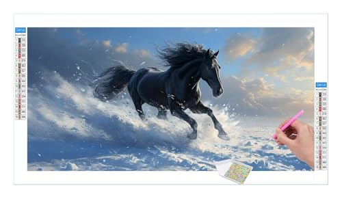 Guuogxan Winter Black Horse Diamond Painting Erwachsene Groß XXL 40x20cm, DIY 5D Diamant Painting Bilder, Diamant Kunst Malerei Stickerei Kreuzstich Set, Diamond Painting fur Wohnzimmer Wanddeko Y-95 von Guuogxan