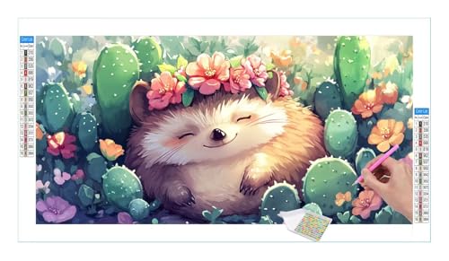 Hedgehog Kaktus Diamond Painting Erwachsene Groß XXL 100x50cm, DIY 5D Diamant Painting Bilder, Diamant Kunst Malerei Stickerei Kreuzstich Set, Diamond Painting fur Wohnzimmer Schlatimmer Wanddeko Y-71 von Guuogxan