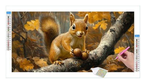 Herbst Eichhörnchen Diamond Painting Erwachsene Groß XXL 40x20cm, DIY 5D Diamant Painting Bilder, Diamant Kunst Malerei Stickerei Kreuzstich Set, Diamond Painting fur Wohnzimmer Wanddeko Y-419 von Guuogxan