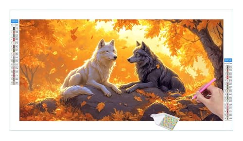 Herbst Wolf Diamond Painting Erwachsene Groß XXL 40x20cm, DIY 5D Diamant Painting Bilder, Diamant Kunst Malerei Stickerei Kreuzstich Set, Diamond Painting fur Wohnzimmer Schlatimmer Wanddeko Y-413 von Guuogxan