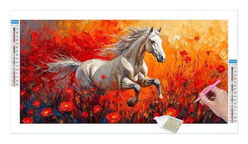 Huatian Pferd Diamond Painting Erwachsene Groß XXL 40x20cm, DIY 5D Diamant Painting Bilder, Diamant Kunst Malerei Stickerei Kreuzstich Set, Diamond Painting fur Wohnzimmer Schlatimmer Wanddeko Y-261 von Guuogxan