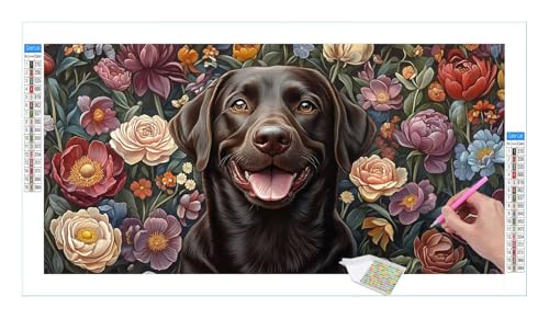 Hund Blume Diamond Painting Erwachsene Groß XXL 40x20cm, DIY 5D Diamant Painting Bilder, Diamant Kunst Malerei Stickerei Kreuzstich Set, Diamond Painting fur Wohnzimmer Schlatimmer Wanddeko Y-156 von Guuogxan