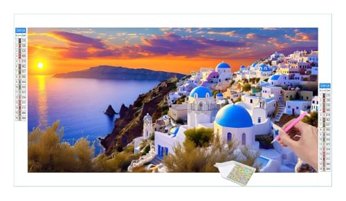 Insel Santorini Diamond Painting Erwachsene Groß XXL 40x20cm, DIY 5D Diamant Painting Bilder, Diamant Kunst Malerei Stickerei Kreuzstich Set, Diamond Painting fur Wohnzimmer Schlatimmer Wanddeko Y-469 von Guuogxan