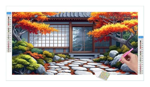 Japan Garten Diamond Painting Erwachsene Groß XXL 40x20cm, DIY 5D Diamant Painting Bilder, Diamant Kunst Malerei Stickerei Kreuzstich Set, Diamond Painting fur Wohnzimmer Schlatimmer Wanddeko Y-425 von Guuogxan