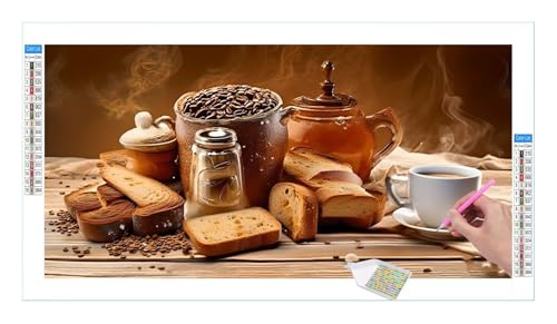 Kaffee Brot Diamond Painting Erwachsene Groß XXL 40x20cm, DIY 5D Diamant Painting Bilder, Diamant Kunst Malerei Stickerei Kreuzstich Set, Diamond Painting fur Wohnzimmer Schlatimmer Wanddeko Y-285 von Guuogxan