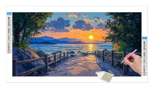 Küste Landschaft Diamond Painting Erwachsene Groß XXL 40x20cm, DIY 5D Diamant Painting Bilder, Diamant Kunst Malerei Stickerei Kreuzstich Set, Diamond Painting fur Wohnzimmer Schlatimmer Wanddeko Y161 von Guuogxan