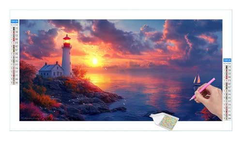 Leuchtturm Landschaft Diamond Painting Erwachsene Groß XXL 40x20xm, DIY 5D Diamant Painting Bilder, Diamant Kunst Malerei Stickerei Kreuzstich Set, Diamond Painting fur Wohnzimmer Wanddeko Y-91 von Guuogxan