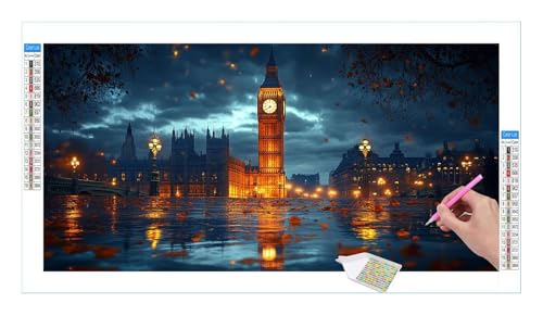 London Big Ben Diamond Painting Erwachsene Groß XXL 40x20cm, DIY 5D Diamant Painting Bilder, Diamant Kunst Malerei Stickerei Kreuzstich Set, Diamond Painting fur Wohnzimmer Schlatimmer Wanddeko Y-341 von Guuogxan