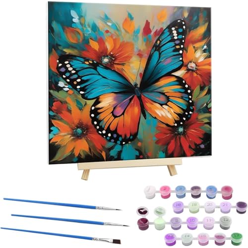 Malen Nach Zahlen Erwachsene, Paint by Numbers Farbe Schmetterling Malen Nach Zahlen set, DIY mit Pinseln und Acrylfarben Handgemalt Ölgemälde Leinwand für Home Dekorieren, mit Rahmen 45x45cm b-59 von Guuogxan