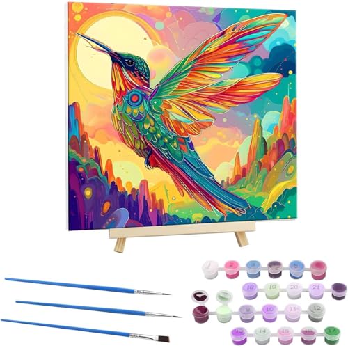 Malen Nach Zahlen Erwachsene, Paint by Numbers Kolibri Malen Nach Zahlen set, DIY mit Pinseln und Acrylfarben Handgemalt Ölgemälde Leinwand für Home Dekorieren, mit Rahmen 70x70cm b-192 von Guuogxan