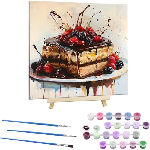 Malen Nach Zahlen Erwachsene, Paint by Numbers Kuchen Dessert Malen Nach Zahlen set, DIY mit Pinseln und Acrylfarben Handgemalt Ölgemälde Leinwand für Home Dekorieren, mit Rahmen 45x45cm b-149 von Guuogxan