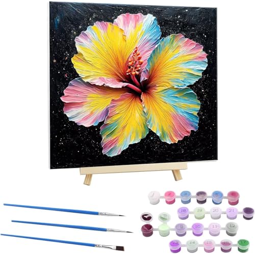 Malen Nach Zahlen Erwachsene mit Rahmen, DIY Bunte Blumen Malen Nach Zahlen für Kinder Ab 5 6 7 8 9 10 Jahre mit Rahmen,Handgemalt Ölgemälde Kit Kreative Geschenke für Wanddekoration 80x80cm N-66 von Guuogxan