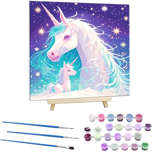 Malen Nach Zahlen Erwachsene mit Rahmen, DIY Einhorn Malen Nach Zahlen für Kinder Ab 5 6 7 8 9 10 Jahre mit Rahmen,Handgemalt Ölgemälde Kit Kreative Geschenke für Wanddekoration 40x40cm N-171 von Guuogxan