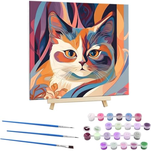 Malen Nach Zahlen Erwachsene mit Rahmen, DIY Farbe Cat Malen Nach Zahlen für Kinder Ab 5 6 7 8 9 10 Jahre mit Rahmen,Handgemalt Ölgemälde Kit Kreative Geschenke für Wanddekoration 45x45cm N-76 von Guuogxan