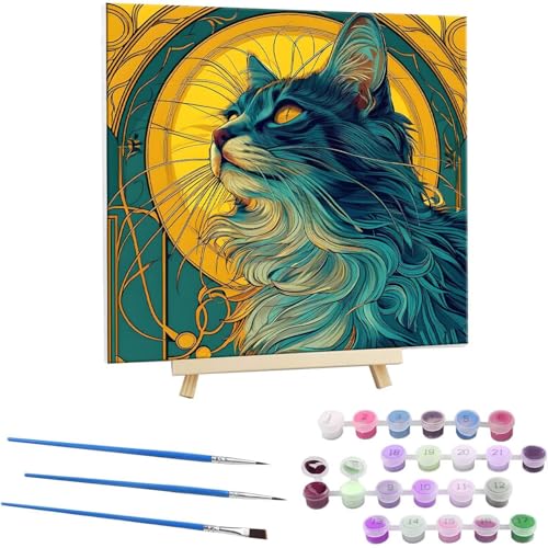 Malen Nach Zahlen Erwachsene mit Rahmen, DIY Farbe Cat Malen Nach Zahlen für Kinder Ab 5 6 7 8 9 10 Jahre mit Rahmen,Handgemalt Ölgemälde Kit Kreative Geschenke für Wanddekoration 70x70cm N-77 von Guuogxan