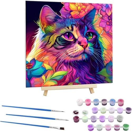 Malen Nach Zahlen Erwachsene mit Rahmen, DIY Farbe Cat Malen Nach Zahlen für Kinder Ab 5 6 7 8 9 10 Jahre mit Rahmen,Handgemalt Ölgemälde Kit Kreative Geschenke für Wanddekoration 80x80cm N-78 von Guuogxan