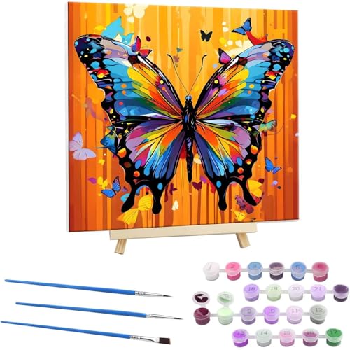 Malen Nach Zahlen Erwachsene mit Rahmen, DIY Farbe Schmetterling Malen Nach Zahlen für Kinder Ab 5 6 7 8 9 10 Jahre, Handgemalt Ölgemälde Kit Kreative Geschenke für Wanddekoration 80x80cm N-51 von Guuogxan