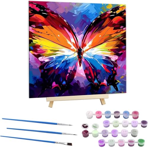 Malen Nach Zahlen Erwachsene mit Rahmen, DIY Farbe Schmetterling Malen Nach Zahlen für Kinder Ab 5 6 7 8 9 10 Jahre, Handgemalt Ölgemälde Kit Kreative Geschenke für Wanddekoration 80x80cm N-60 von Guuogxan