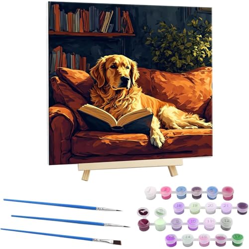 Malen Nach Zahlen Erwachsene mit Rahmen, DIY Tiere Hunde Malen Nach Zahlen für Kinder Ab 5 6 7 8 9 10 Jahre mit Rahmen,Handgemalt Ölgemälde Kit Kreative Geschenke für Wanddekoration 70x70cm N-161 von Guuogxan