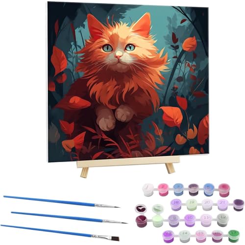 Malen Nach Zahlen Erwachsene mit Rahmen, DIY Tiere Katzen Malen Nach Zahlen für Kinder Ab 5 6 7 8 9 10 Jahre mit Rahmen,Handgemalt Ölgemälde Kit Kreative Geschenke für Wanddekoration 70x70cm N-158 von Guuogxan