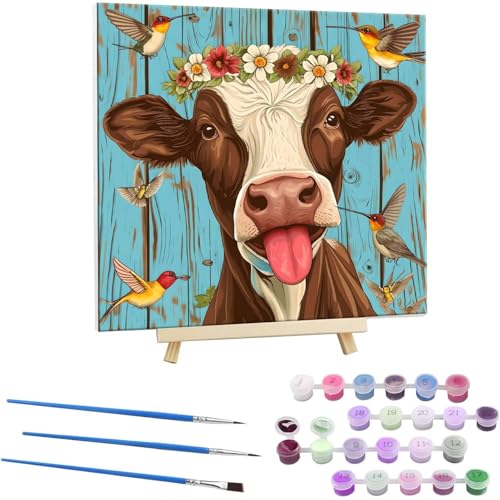 Malen Nach Zahlen Erwachsene mit Rahmen, DIY Tiere Rinder Malen Nach Zahlen für Kinder Ab 5 6 7 8 9 10 Jahre mit Rahmen,Handgemalt Ölgemälde Kit Kreative Geschenke für Wanddekoration 70x70cm N-167 von Guuogxan