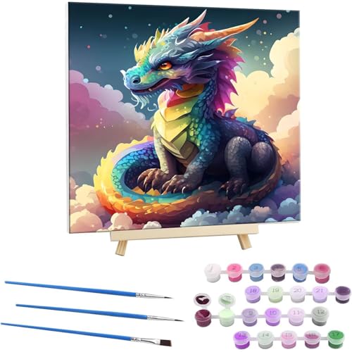 Malen Nach Zahlen Kinder Erwachsene Anfänger, Handgemalt Ölgemälde Kit für Mädchen Jungen ab 5 6 7 8 9 Jahre, DIY Paint by Numbers Farbe Dragon als einen Kindergeburtstag Geschenk 70x70cm V-70 von Guuogxan