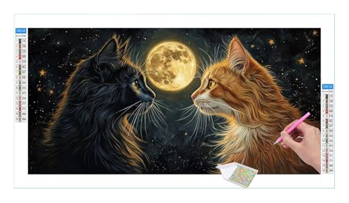 Mond Kat Diamond Painting Erwachsene Groß XXL 40x20cm, DIY 5D Diamant Painting Bilder, Diamant Kunst Malerei Stickerei Kreuzstich Set, Diamond Painting fur Wohnzimmer Schlatimmer Wanddeko Y-588 von Guuogxan