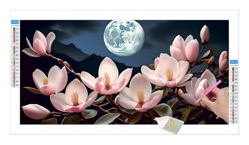 Mond Magnolienblüte Diamond Painting Erwachsene Groß XXL 40x20cm, DIY 5D Diamant Painting Bilder, Diamant Kunst Malerei Stickerei Kreuzstich Set, Diamond Painting fur Wohnzimmer Wanddeko Y-592 von Guuogxan