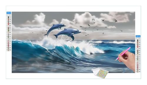 Ocean Dolphin Diamond Painting Erwachsene Groß XXL 100x50cm, DIY 5D Diamant Painting Bilder, Diamant Kunst Malerei Stickerei Kreuzstich Set, Diamond Painting fur Wohnzimmer Schlatimmer Wanddeko Y-188 von Guuogxan