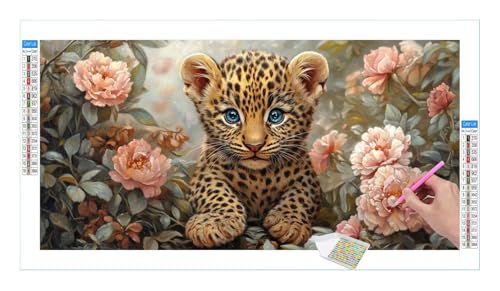 Pfingstrose Leopard Diamond Painting Erwachsene Groß XXL 40x20cm, DIY 5D Diamant Painting Bilder, Diamant Kunst Malerei Stickerei Kreuzstich Set, Diamond Painting fur Wohnzimmer Wanddeko Y-375 von Guuogxan