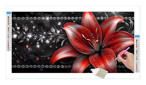 Rote Lilienblume Diamond Painting Erwachsene Groß XXL 40x20cm, DIY 5D Diamant Painting Bilder, Diamant Kunst Malerei Stickerei Kreuzstich Set, Diamond Painting fur Wohnzimmer Schlatimmer Wanddeko Y205 von Guuogxan