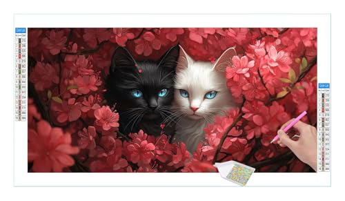 Schwarze und weiße Katze Diamond Painting Erwachsene Groß XXL 40x20cm, DIY 5D Diamant Painting Bilder, Diamant Kunst Malerei Stickerei Kreuzstich Set, Diamond Painting fur Wohnzimmer Wanddeko Y-196 von Guuogxan