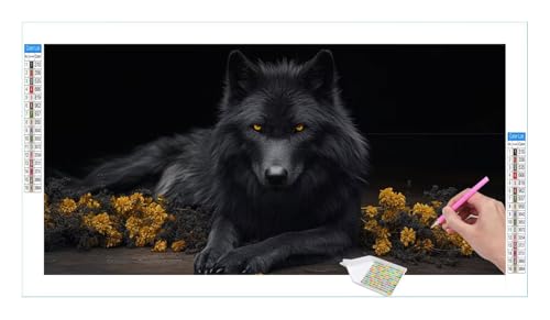 Schwarzer Wolf Diamond Painting Erwachsene Groß XXL 40x20cm, DIY 5D Diamant Painting Bilder, Diamant Kunst Malerei Stickerei Kreuzstich Set, Diamond Painting fur Wohnzimmer Schlatimmer Wanddeko Y-199 von Guuogxan