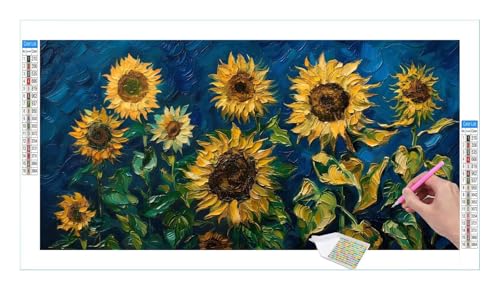 Sonnenblume Diamond Painting Erwachsene Groß XXL 40x20cm, DIY 5D Diamant Painting Bilder, Diamant Kunst Malerei Stickerei Kreuzstich Set, Diamond Painting fur Wohnzimmer Schlatimmer Wanddeko Y-529 von Guuogxan