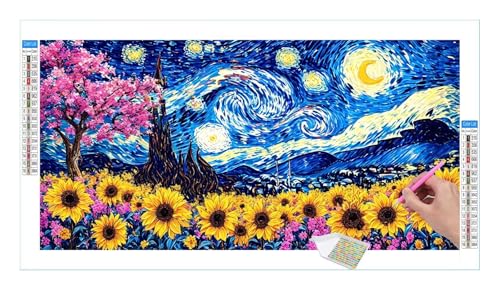 Sonnenblume Sternenhimmel Diamond Painting Erwachsene Groß XXL 40x20cm, DIY 5D Diamant Painting Bilder, Diamant Kunst Malerei Stickerei Kreuzstich Set, Diamond Painting fur Wohnzimmer Wanddeko Y-535 von Guuogxan