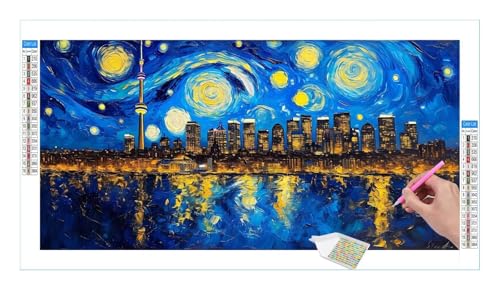 Stadt Nachtansicht Diamond Painting Erwachsene Groß XXL 160x80cm, DIY 5D Diamant Painting Bilder, Diamant Kunst Malerei Stickerei Kreuzstich Set, Diamond Painting fur Wohnzimmer Wanddeko Y-56 von Guuogxan