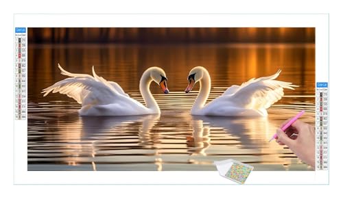 Sunset Swan Lake Diamond Painting Erwachsene Groß XXL 40x20cm, DIY 5D Diamant Painting Bilder, Diamant Kunst Malerei Stickerei Kreuzstich Set, Diamond Painting fur Wohnzimmer Schlatimmer Wanddeko Y523 von Guuogxan