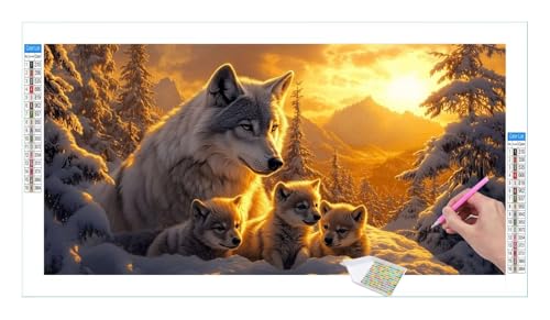 Sunset Wolf Diamond Painting Erwachsene Groß XXL 40x20cm, DIY 5D Diamant Painting Bilder, Diamant Kunst Malerei Stickerei Kreuzstich Set, Diamond Painting fur Wohnzimmer Schlatimmer Wanddeko Y-518 von Guuogxan