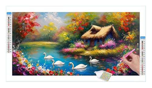 Swan Kabine Diamond Painting Erwachsene Groß XXL 40x20cm, DIY 5D Diamant Painting Bilder, Diamant Kunst Malerei Stickerei Kreuzstich Set, Diamond Painting fur Wohnzimmer Schlatimmer Wanddeko Y-493 von Guuogxan